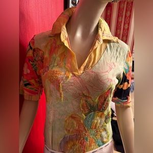 Derhy print embellished cotton polo M